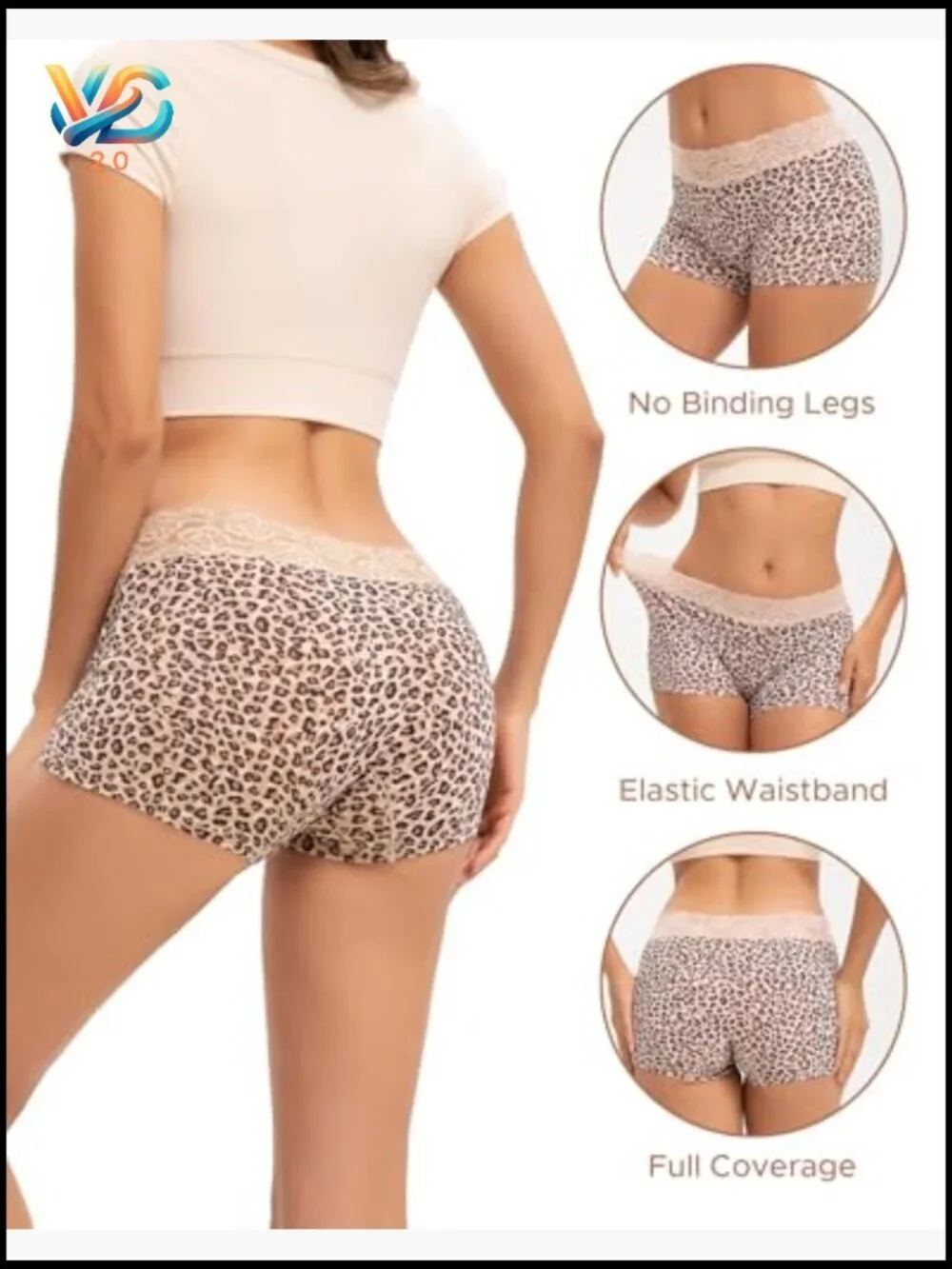Cotton Lace Boyshorts Panties 3-Pack Soft Breathable Mid-Rise Tagless